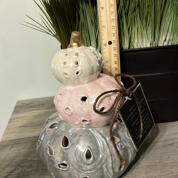 GORGEOUS! LUSTROUS LIGHT UP CERAMIC PUMPKIN PINK, SILVER AND CREAM - Picture 13 of 14